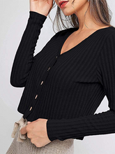 ZAFUL Cardigan en tricot côtelé uni à col en V pour femme